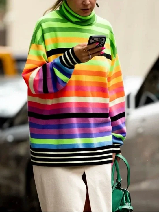 CHRISTOPHER JOHN ROGERS
Oversized Striped Turtleneck Sweater In Rainbow Multi - Picture 4 of 11